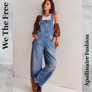 WE THE FREE GOODLUCK BARREL OVERALLS IN BLUE DENIM NWT